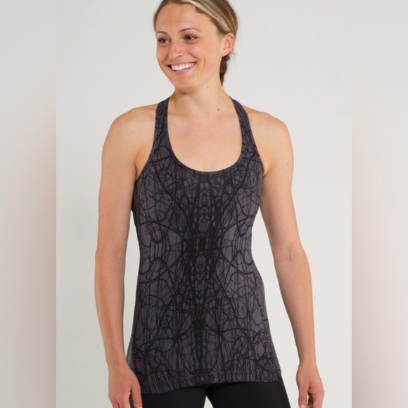 Lululemon Cool Racerback Tank Top Black Gray Graffiti Size Small - Picture 1 of 14